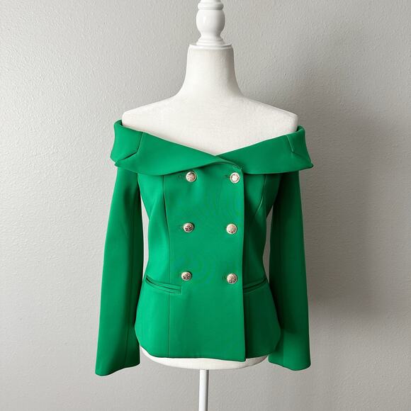 Boston Proper Off The Shoulder Scuba Double Breasted Blazer Top Women’s Size 6 - Picture 2 of 16